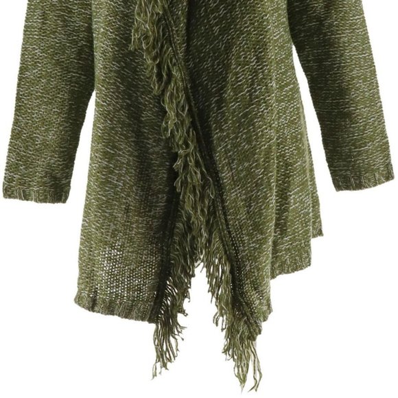 NWT C. WONDER CASCADE FRINGE CARDIGAN SMALL OLIVE - Picture 2 of 10